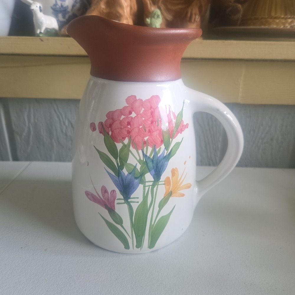 Emerson Creek Pottery Virginia Pitcher Kitchenware Flowers Poppy Peonies Lily